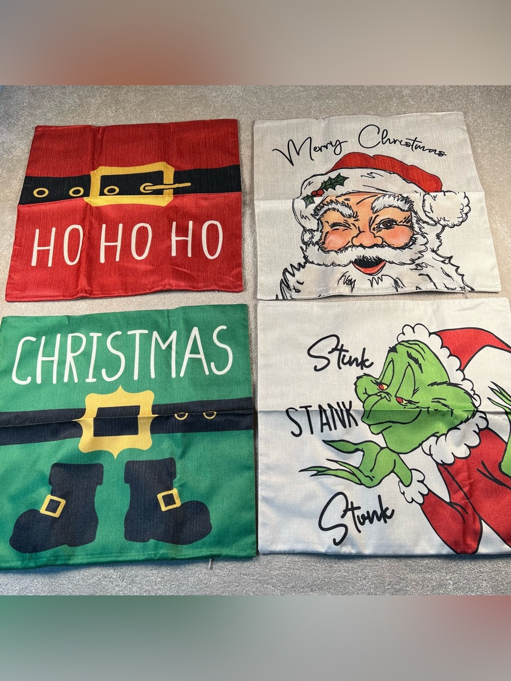 Christmas Pillow Covers Set of 4 Santa Grinch Woven
